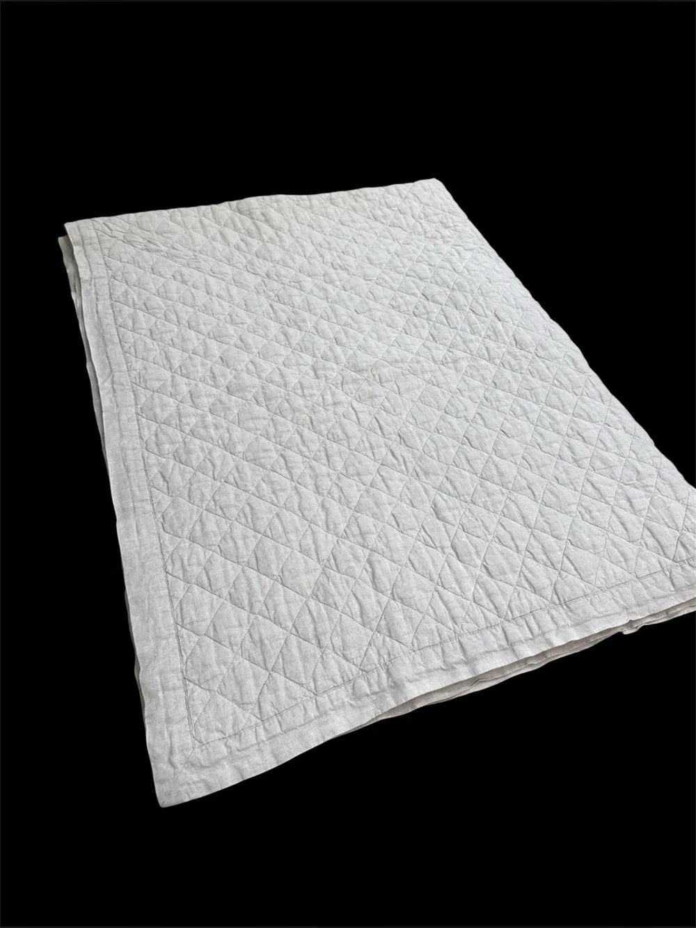 Pottery Barn Belgian Flax Linen Diamond Twin Quilt W/One Sham Excellent